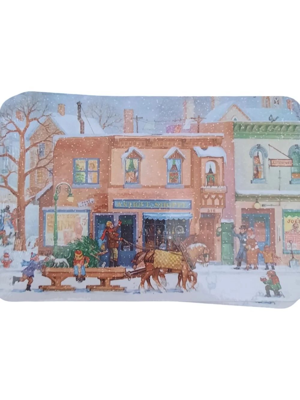 Hallmark Winter Village Horse & Carriage Desk Mat - Blue, Brown, Green, Red